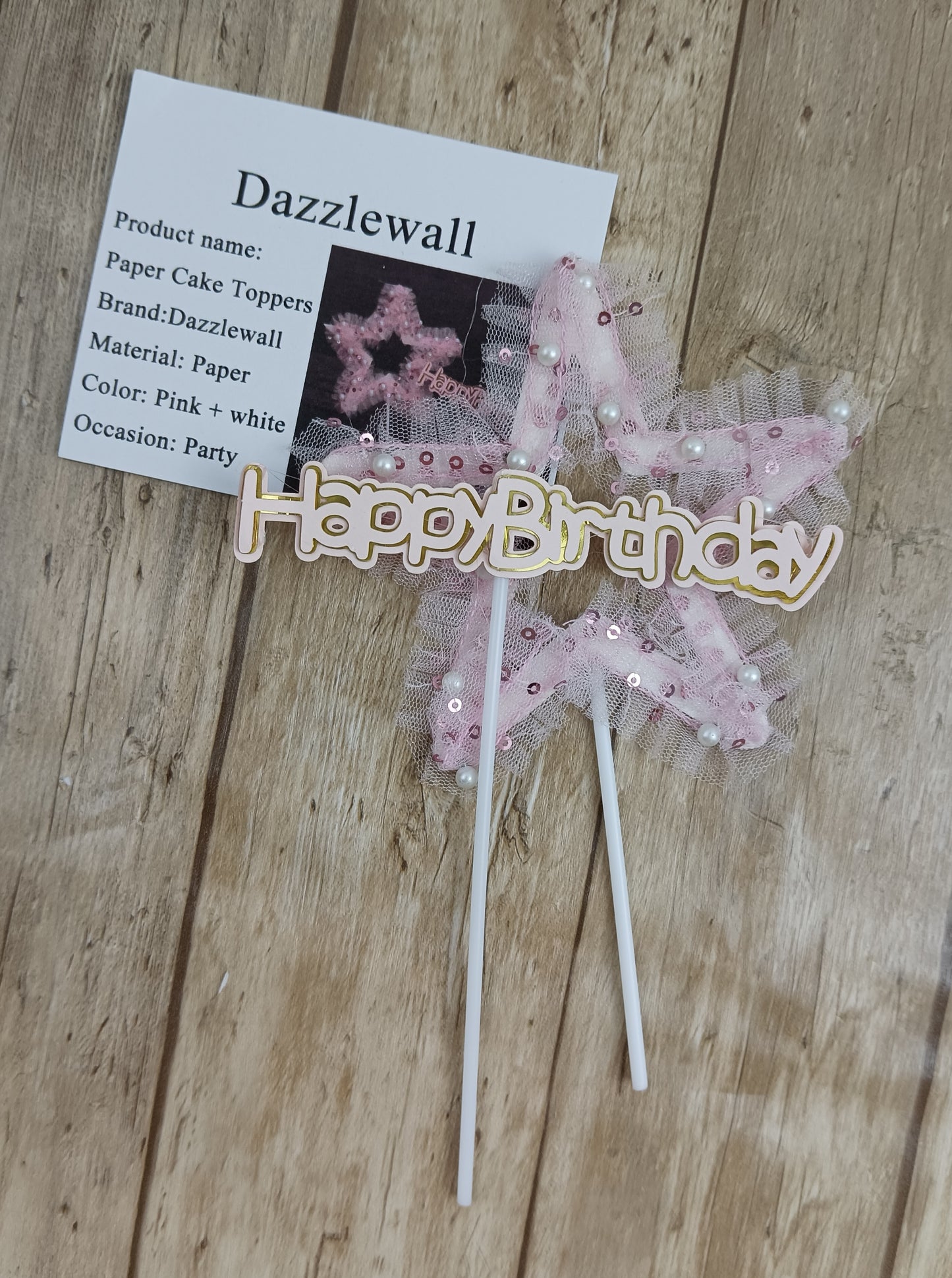 Dazzlewall Paper Cake Toppers Birthday Cake Decorations Party Paper Inserts Cake Paper Decorative Signs Paper Romantic Inserts